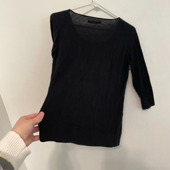 ALL SAINTS ALLSAINTS Taybar Sheer Cowl Knit Top Black Mixed Media 3/4 Sleeve M - Picture 15 of 15